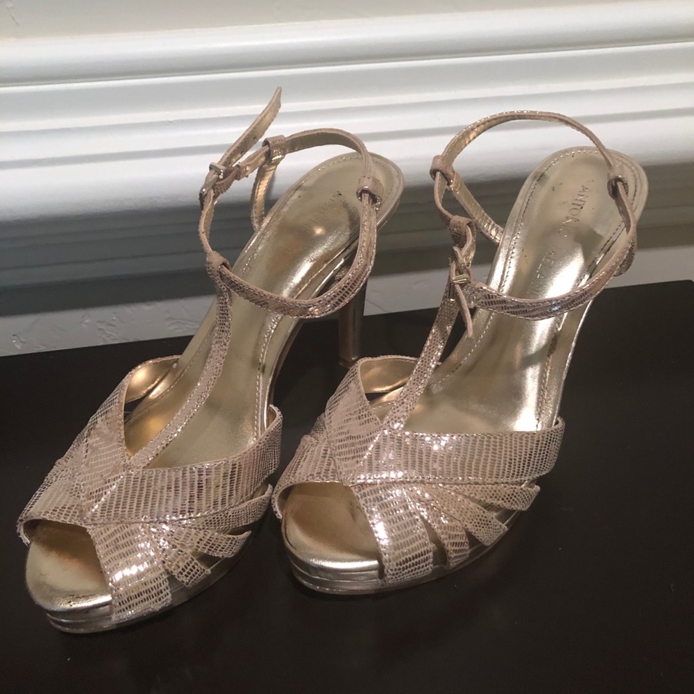 Antonio Melani muted gold platform 4 inch heels